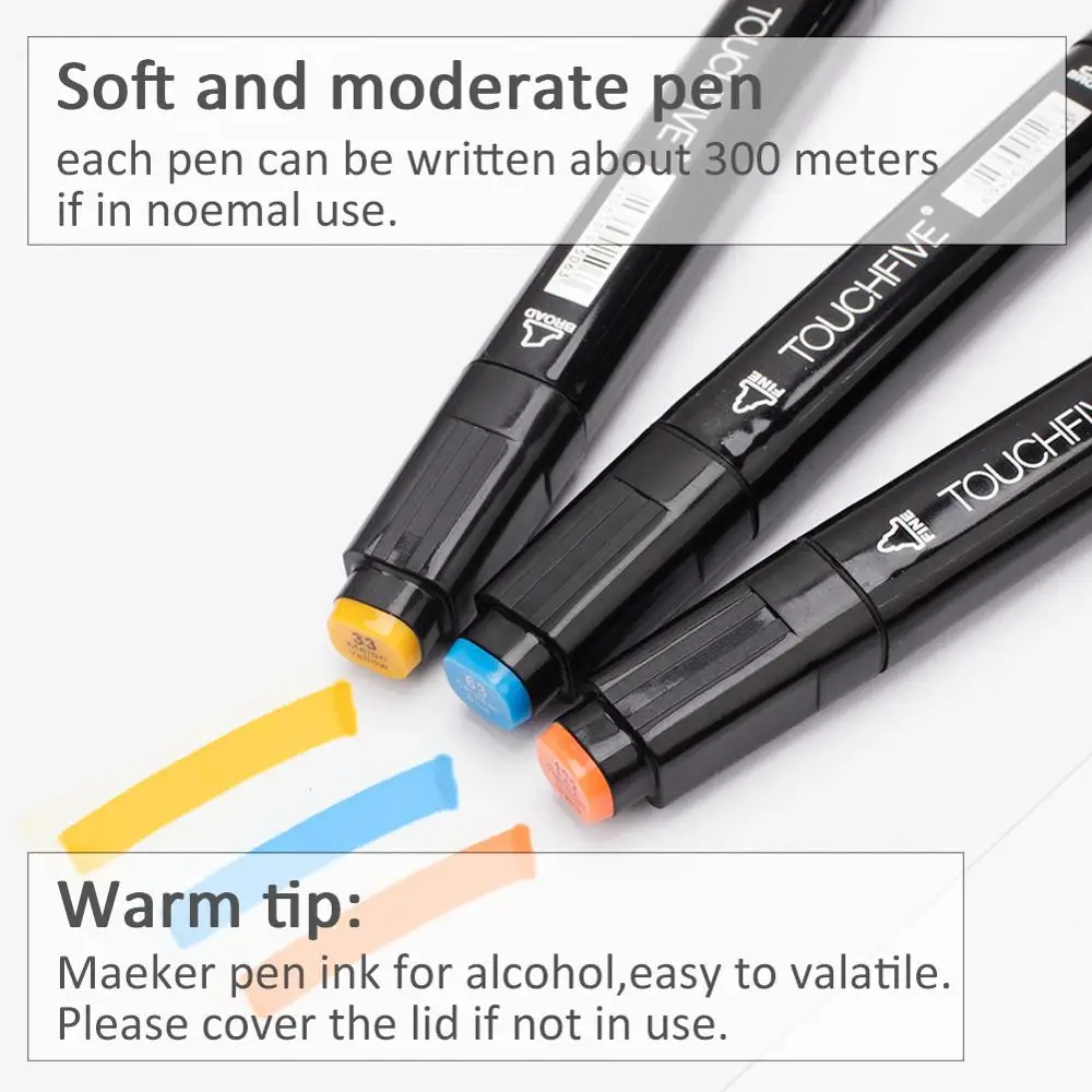 Comprar Marcadores TOUCHFIVE 30 40 80 168 colores consejos duales Alcohol gráfico Sketch rotulador Twin pluma con marcador Manga dibujo suministros de arte