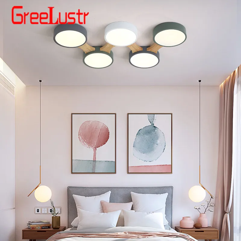 Светодиодный потолочный светильник s с круглым металлическим абажуром для гостиной современный поверхностный потолочный светильник деревянная лампа для спальни