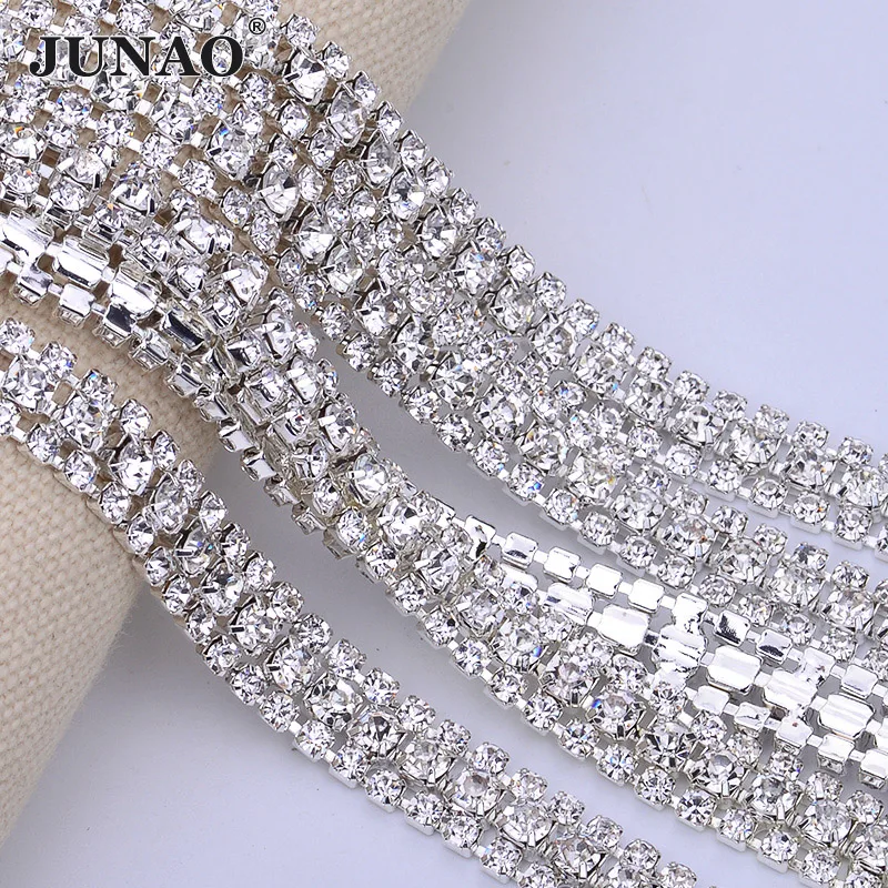 JUNAO-1yard-3Row-Clear-White-Crystal-Ribbon-Glass-Rhinestones-Chain-Sewing-Crystal-Trim-Beads-Applique-Strass (1)