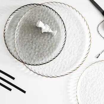 

Nordic ins cold wind Phnom Penh glass plate fruit salad plate cake household plate Western steak plate