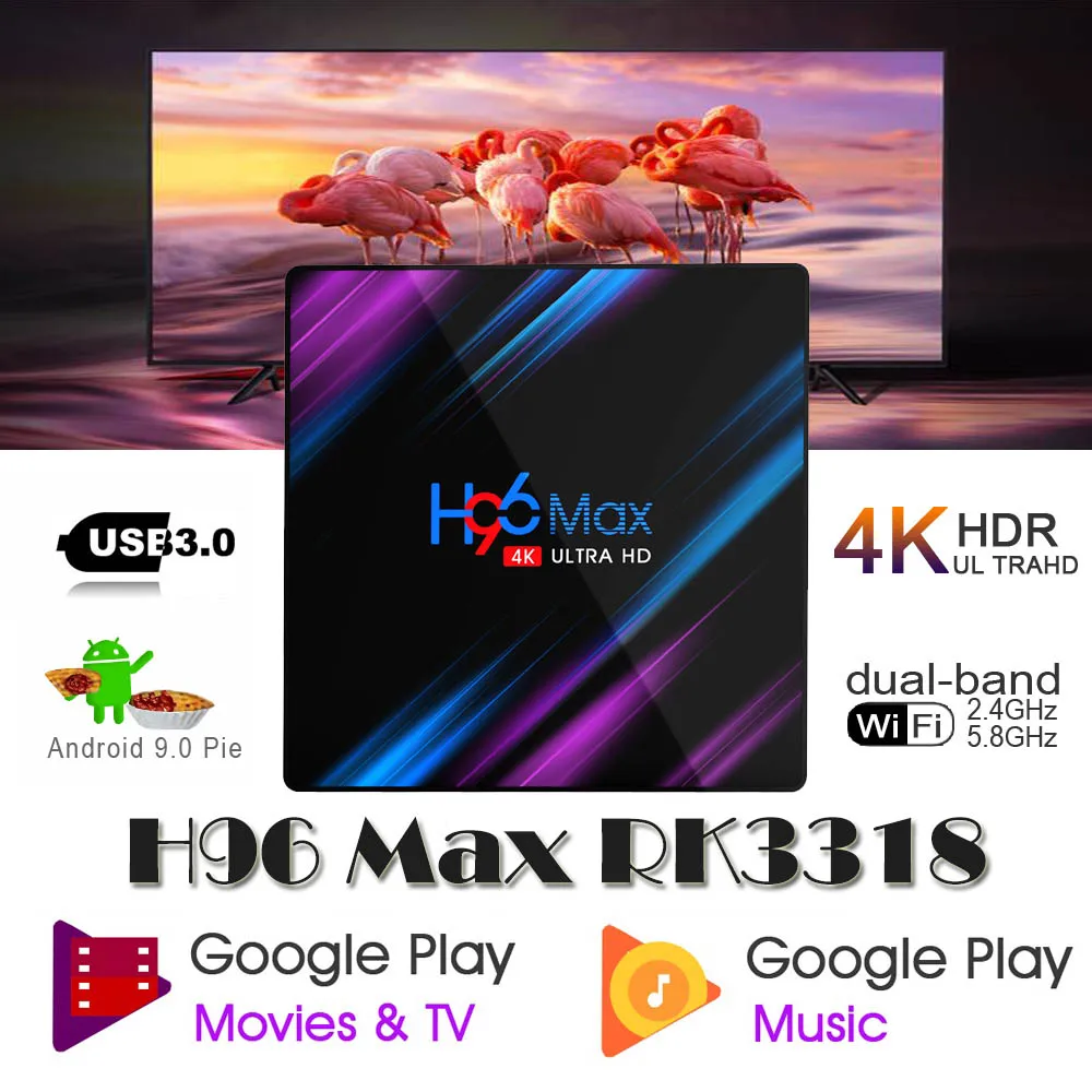 

Smart-Tv-Box Google-Player RK3318 H96MAX A95x Z2 WIFI BT4.2 4K Android 4GB Play Tv box android 9.0 Rockchip Android tv
