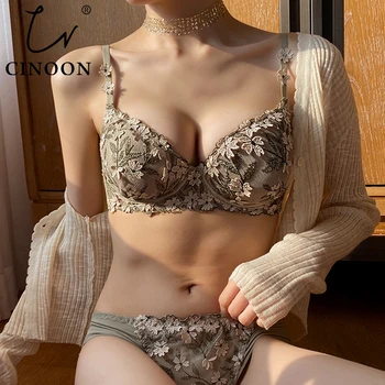 

CINOON New Women underwear Set Lace Sexy Push-up Bra And Panty Sets breathable bra set Jacquard Embroidery Gathered Lingerie Set
