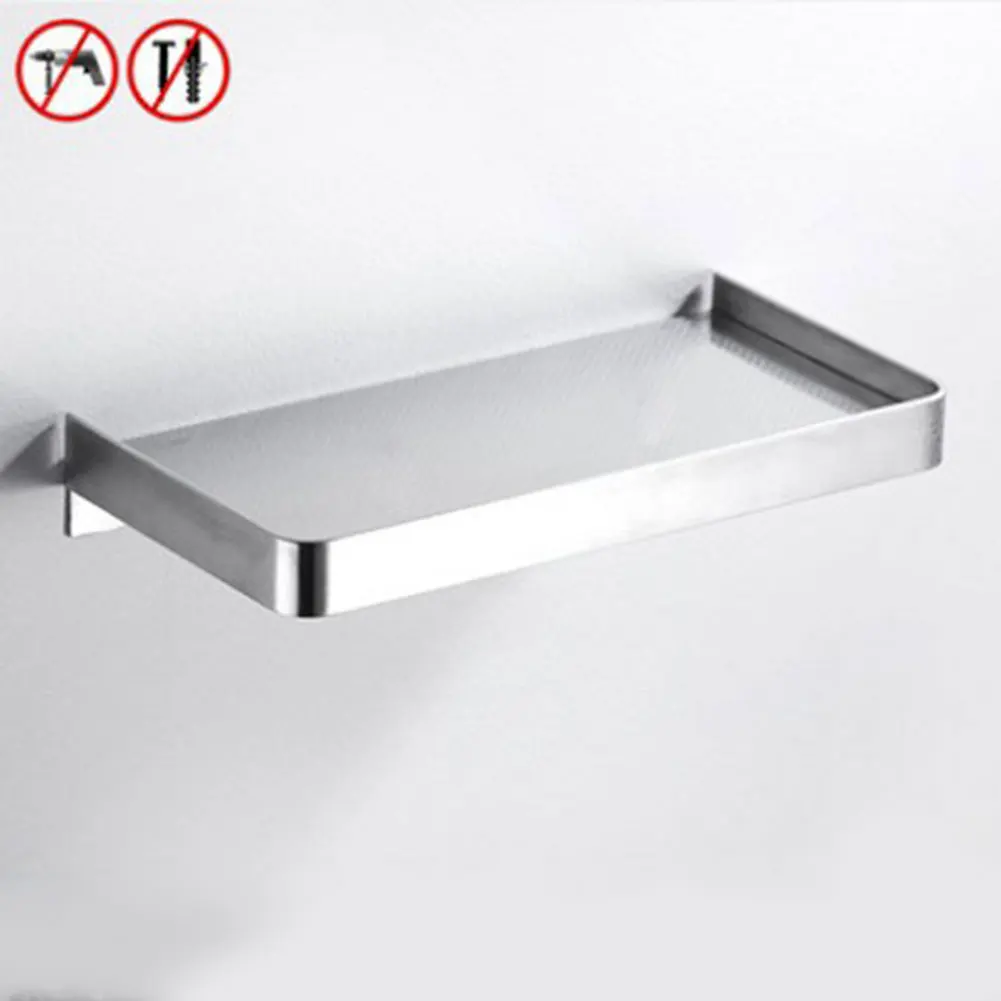 Silver Stainless Steel Toilet Bathroom Shelf Black Brush Storage Etagere With Screws Wall Mounted Rustproof Phone Shampoo Bath Rack - Цвет: Silver