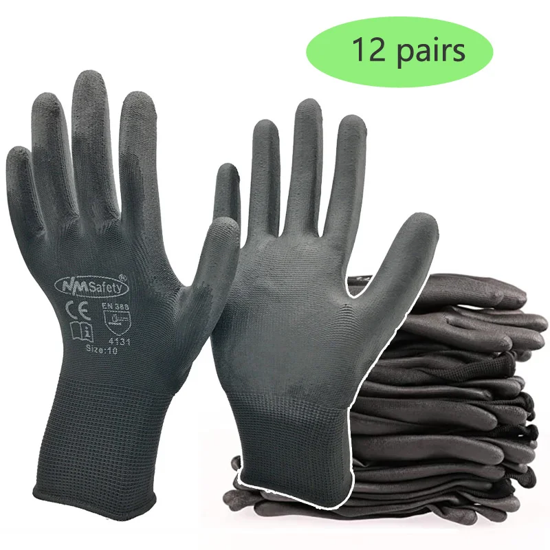 12 Pairs/ 24pcs Knitted Safety Work Gloves Construction Security Garden Rubber Glove Industrial Working Gloves Supplier 
