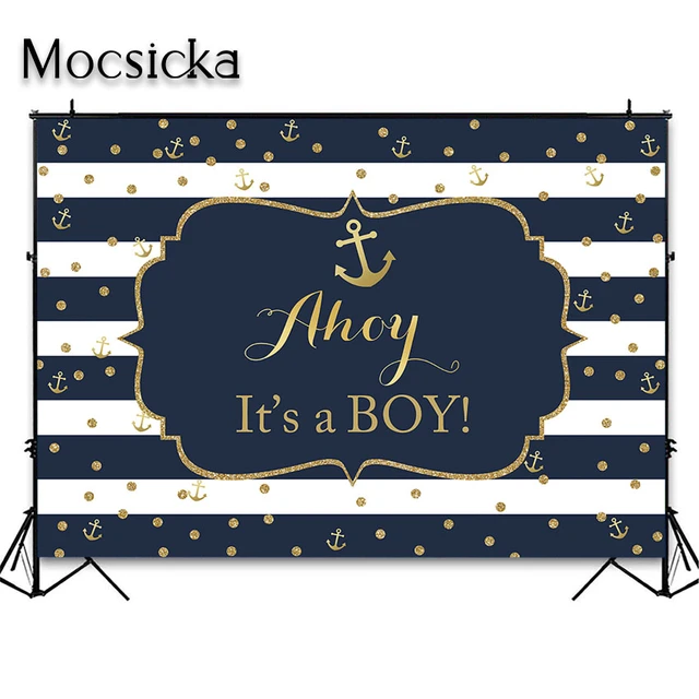 Mocsicka Nautical Baby Shower Backdrop Ahoy It's a Boy Baby Shower  Party Background Cake Table Decorations Photoshoot - AliExpress