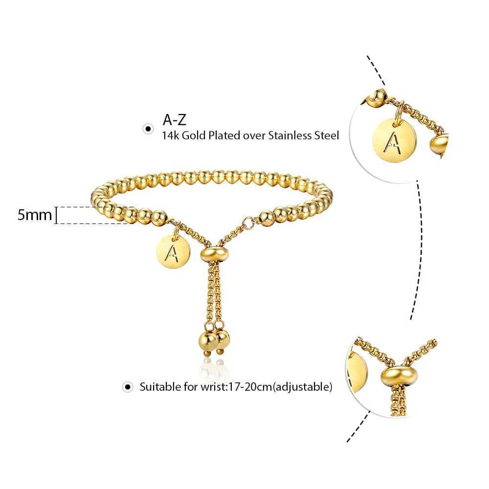 Trendsmax, 5 мм, позолоченный бисерный браслет для женщин, начальная буква, A-Z, Браслет-Шарм, нержавеющая сталь, регулируемые ювелирные изделия, DB255
