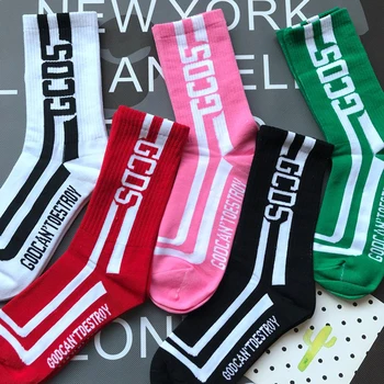 

(2 Pairs/lot) Mens Womens Socks Harajuku Funny Socks Kawaii GCDS Letter Cotton Socks Casual Couples Socks Black White Red Green