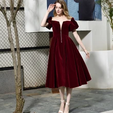 Wine Red Formal Party Prom Dresses Sexy Sheer Sleeve Short Sleeve vestidos de gala Evening Graduation Gowns robe de soiree