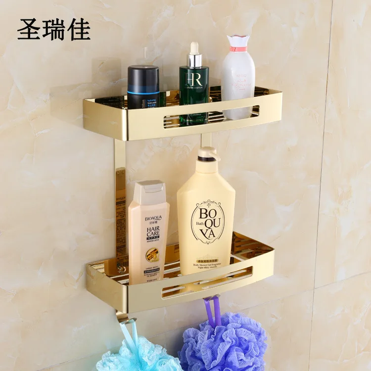 

Shengruijia Bathroom Pure SUS304 Stainless Steel Rectangular Storage Shelf Double Layer Angle Frame Hole Punched Cross Border