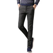 Осенние и зимние мужские костюмные брюки модные деловые повседневные брюки мужские тонкие черные серые маленькие эластичные брюки 29-36