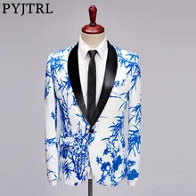 PYJTRL Tide мужской модный синий бамбуковый принт повседневный костюм куртка костюм Homme Botones Terno Мужской Блейзер Masculino Slim Fit наряд
