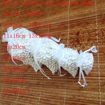 

100 Pcs/lot Drawstring Organza Bags&White Jewelry Gift Pouches Large 7x9 9x12 10x15 15x20 20x30 35x50 cm Wedding Packaging Bags