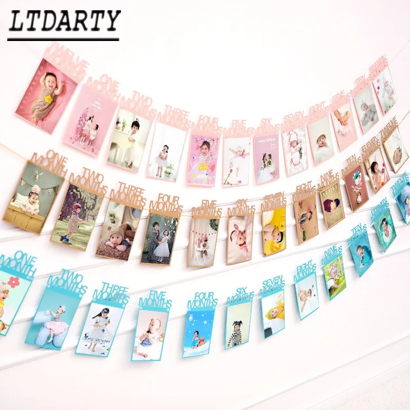 1-12 Month Baby Photo Frame Hanging Photo Banner Monthly Wall Frame For Baby Birthday Party Home Decoration photo frame,wood photo frame,wood picture frame,art frames