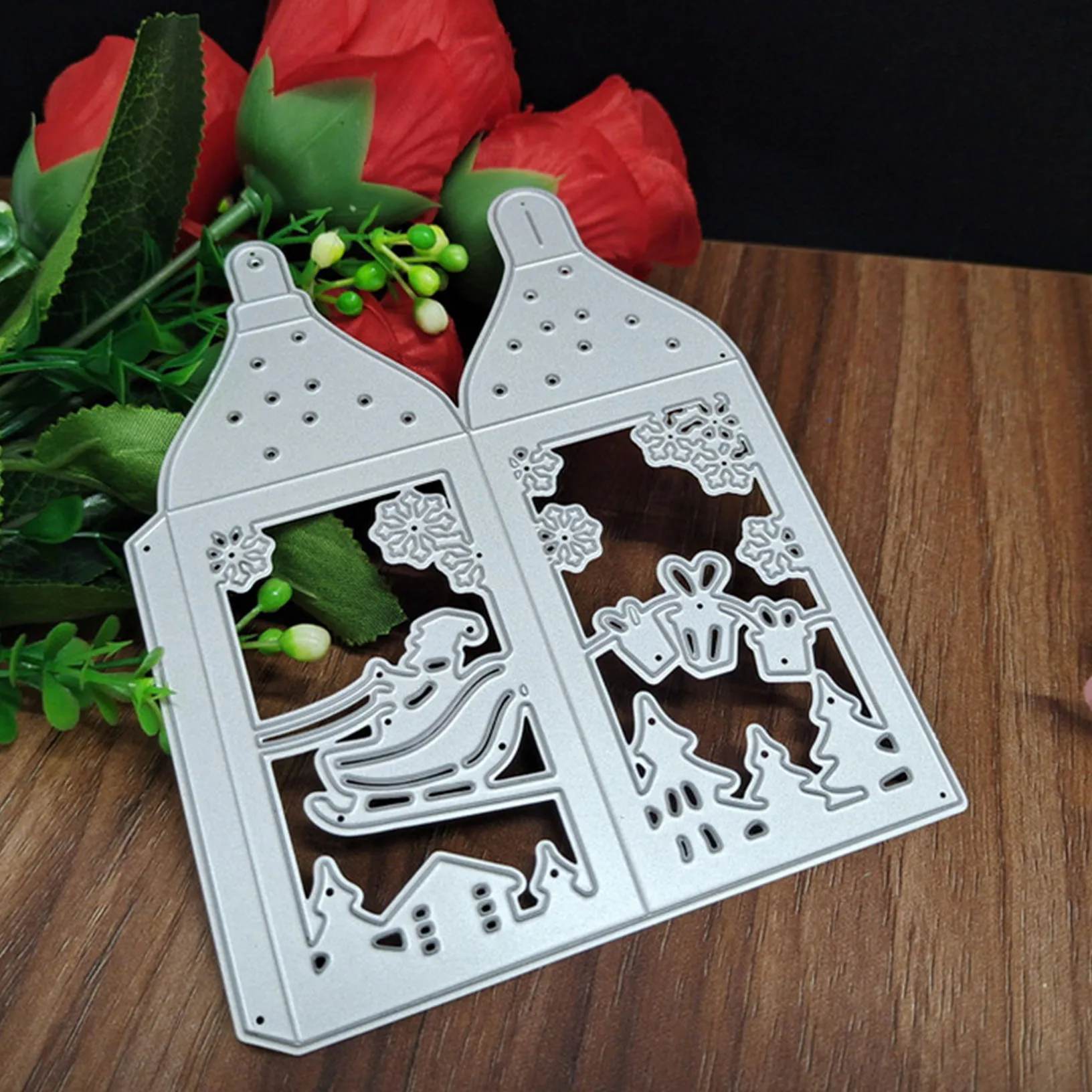 Merry Christmas Metal Cutting Dies Scrapbooking Carbon lantern box Cards Craft 