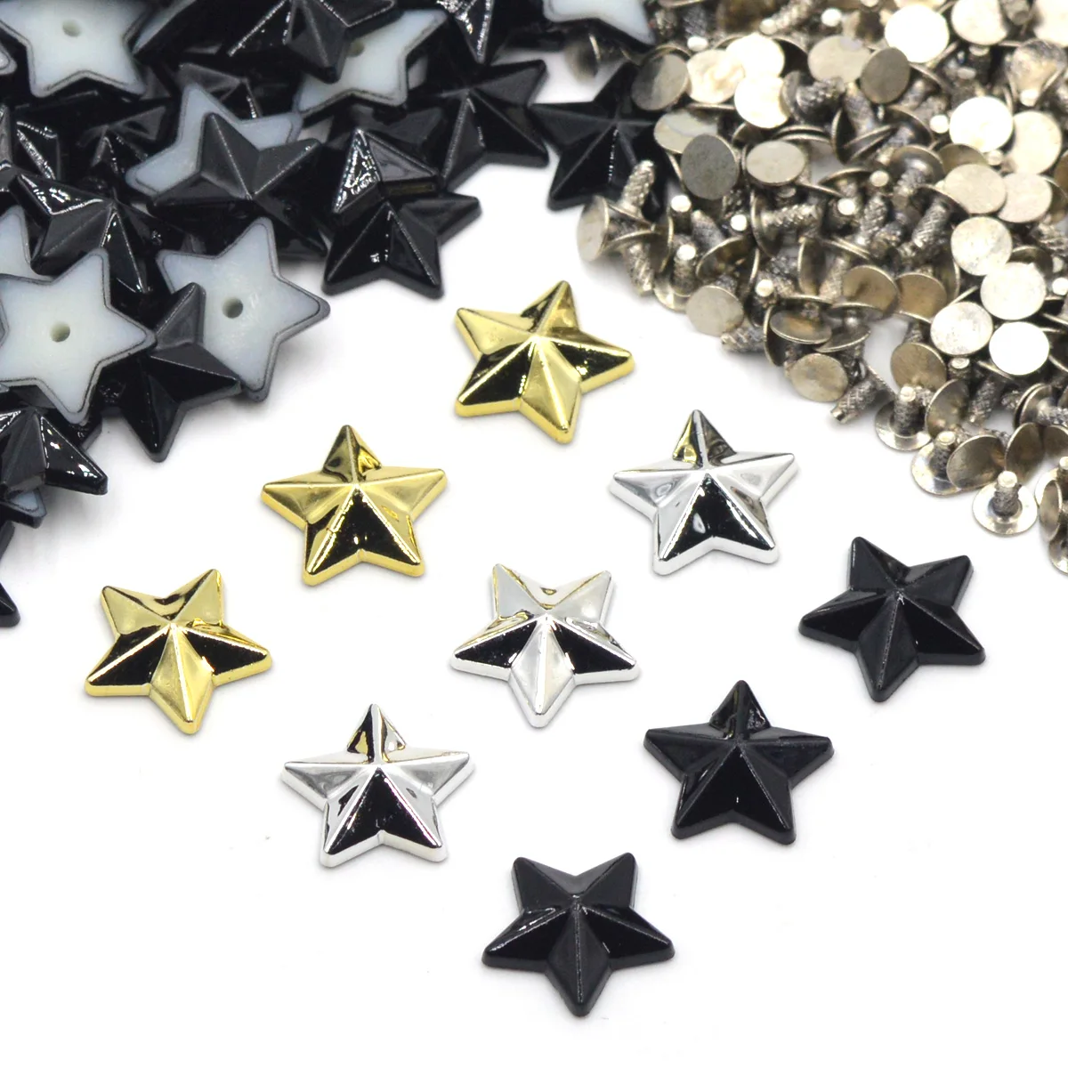 KALASO 50Sets Silver Gold Black Plated Acrylic Star Punk Studs Rivets Spikes for Shoes Bag Garment Decoration Accessories 13mm KALASO 50Sets Silver Gold Black Plated Acrylic Star Punk Studs Rivets Spikes for Shoes Bag Garment Decoration Accessories 13mm