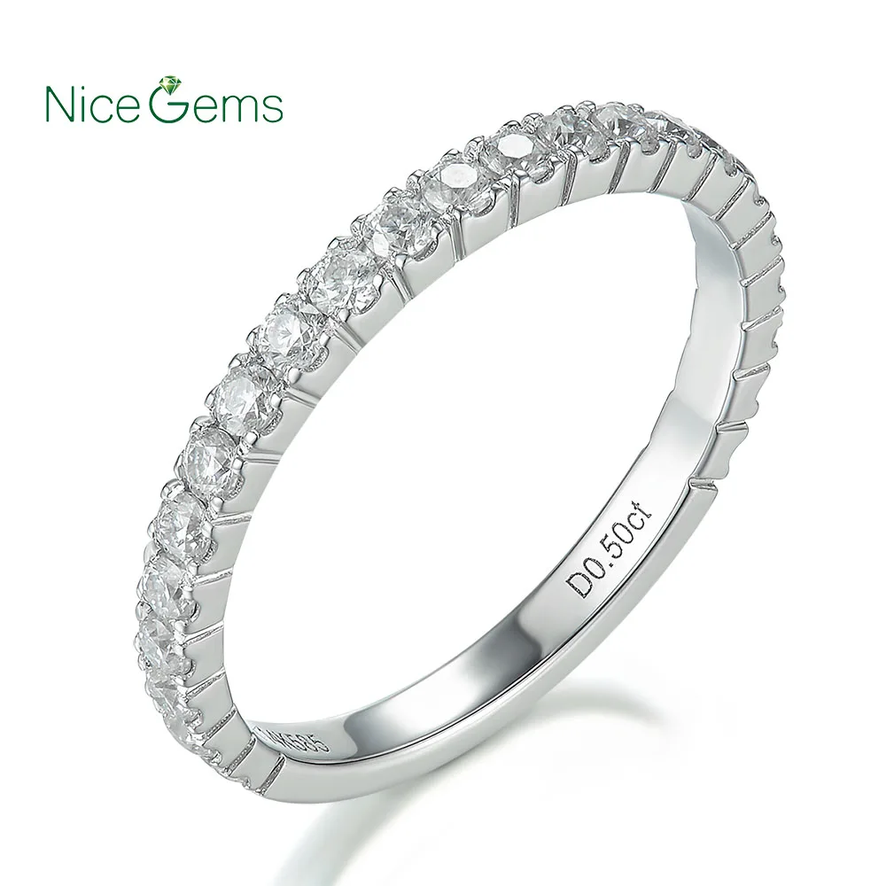Niceems 14K 585 Белое золото 0 50 CTW Moissanite Pave Matching Half Eternity свадебный браслет|Кольца| |