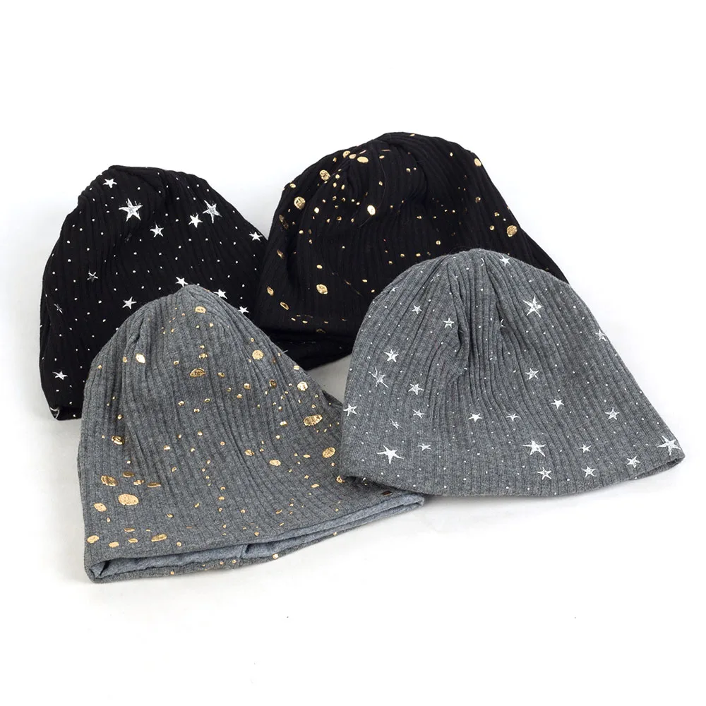 Geebro Baby Girls Boys Ribbed Splatter Paint Star Print Beanies Infant Newborn Winter Warm Cotton Hats Baggy Caps Unisex DQ943