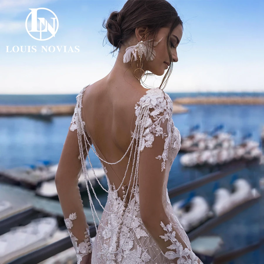 Свадебное платье с юбкой-годе LOUIS NOVIAS современное открытой спиной пуговицами