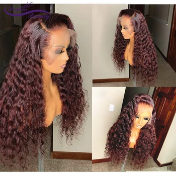 

1B 99J Dark 99J Burgundy Lace Front Human Hair Wigs With Baby Hair Meddle Ratio 13*4/13*6 180 Density Curly Lace Wig For Women