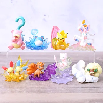 

Monsters Center Sylveon Vulpix Mew Marill Plusle Minun Slowbro Whimsicott Mini Desktop Figures Brinquedo Toys 8pcs/set
