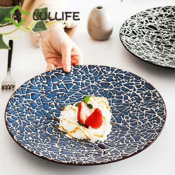 

10.6 inch Marble Ceramic Dinner Plate Round Serving Plates and Dishes Steak Cake Dessert Bread Charger Plates Dinnerware Tray