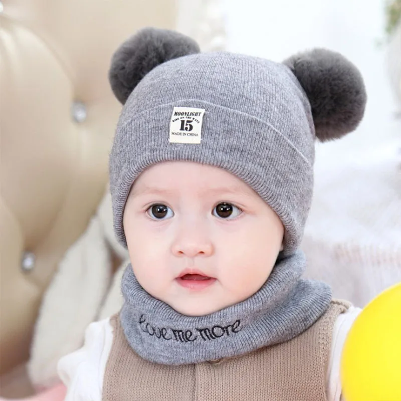 new hat scarf autumn and winter baby hat boys and girls hair ball hat O collar scarf winter warm knitted beanie hat scarf s