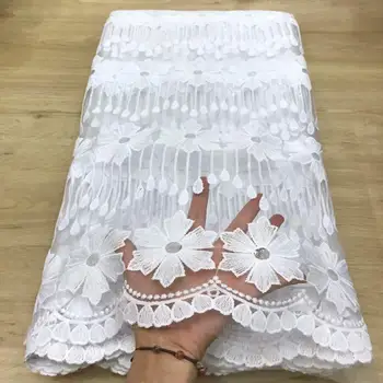 

2020 African Net Lace Fabric, High Quality Elegant White Sequins Nigerian Wedding Lace Fabrics 5Yards Sequins French Tulle lace