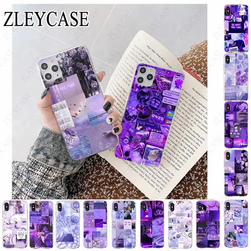 Soft Phone Accessories Case For Iphone 11 11pro Max 5s Se 6splus 7 8plus X Xs Xr Xsmax Case Purple Girly Love Aesthetic Art Phone Case Covers Aliexpress