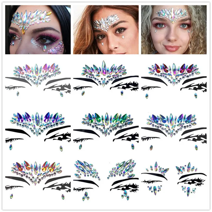 1   Colorful Crystal Face Stickers For Women Diy Masquerade Jewelry Music Festival Birthday Party Decor Rhinestone Face Sticker