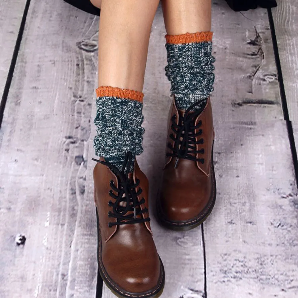 Новые зимние носки-трубы средней высоты в Корейском стиле, хлопковые носки в стиле ретро для девочек-школьниц, женские свободные однотонные Длинные теплые носки, мода 11,22