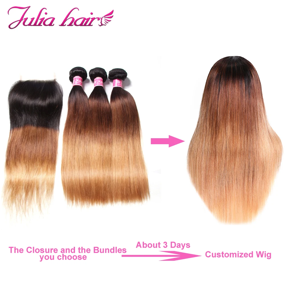 Malaysian Hair Bundles With Closure DIY Honey Brown Human Hair Wig Straight Lace Closure Wig Higher Density Ali Julia Remy Hair (4)