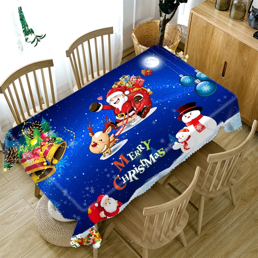  2019 Latest Christmas Tablecloth Sleighing Santa Claus Pattern Thicken Cotton 3d Table cloth New Ye