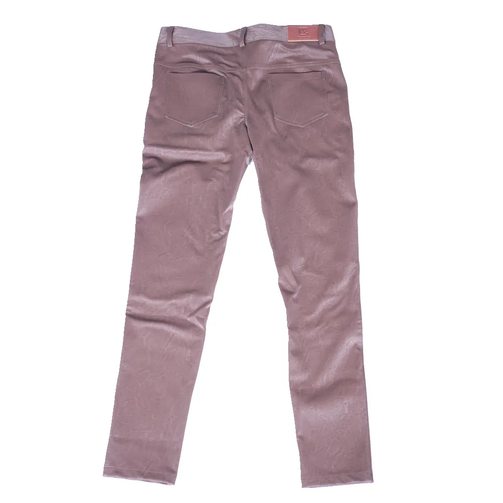 Men Sexy Slim Pants Faux Leather Motorcycle Trousers Tight Stretchy Casual Stylish