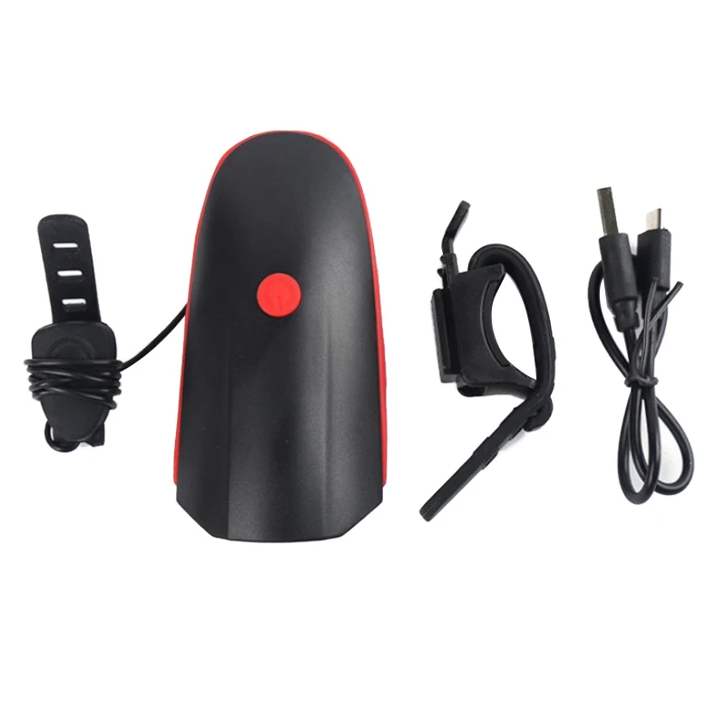 Bicycle Headlight With Bell USB Rechargeable Cycling Horn Flashlight Bike Light Bell Waterproof LED Headlight Bike Accessories