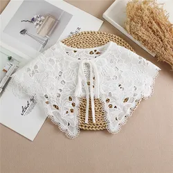 Summer Dress Fake Collars for Women Hollow Embroidered Cotton Polyester False Collar Women Bowknots Detachable Collars