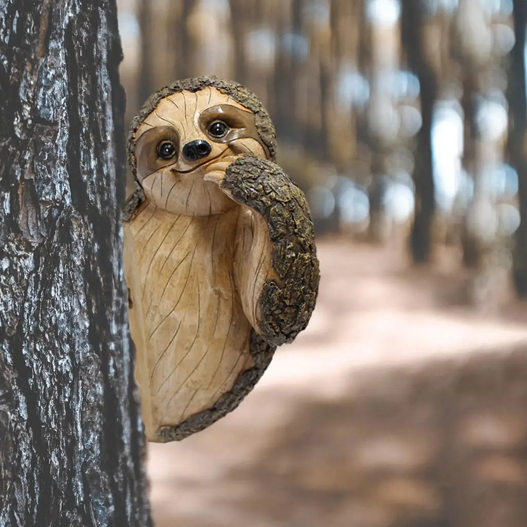 Outdoor Tree Sloth Figurine Hanging Sloth Statue Tree Hugger Sculpture Tree Sculpture for Outdoor Patio Yard Landscape Décor