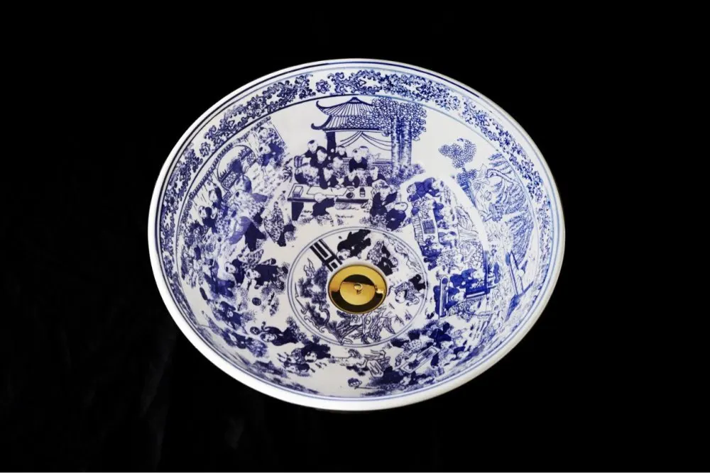 Золотая фабрика Jingdezhen непосредственно художественная ручная роспись Керамическая Умывальник Ванная раковина
