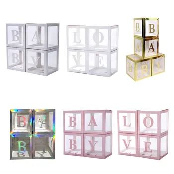 

4Pcs Transparent latex Party Balloon Holder Boxes And Exquisite Square Balloon Storage Decoration Container Bedroom Shower Decor