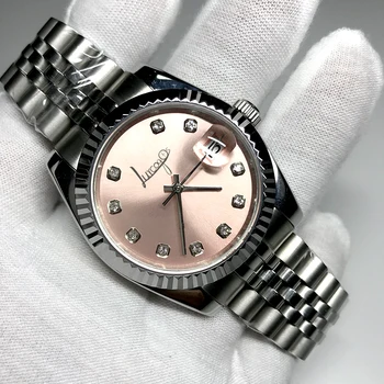 

36mm&40mm unisex pink dial watch Glide Smooth second hand watch mechanical Watches datejust AAA