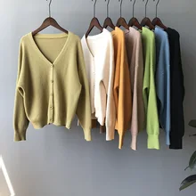 Autumn cardigan solid color sweater women long sleeve cardigan women Korean version knitted sweaterV collar sweater women coat Autumn cardigan solid color sweater women long sleeve cardigan women Korean version knitted sweaterV collar sweater women coat