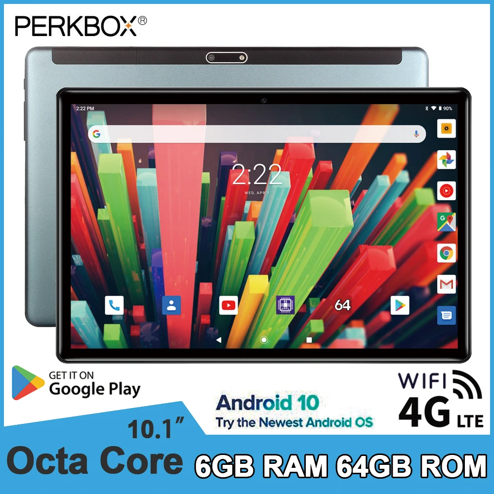 Super nuevo 10 pulgadas Tablet Octa Core 6GB RAM ROM de 64GB de almacenamiento 1280*800 IPS 2.5D templado vidrio 4G LTE WiFi Android 10,0 GPS Pad