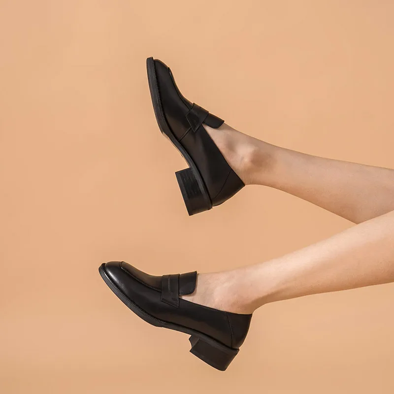 BeauToday Penny Loafers Women Genuine Cow Leather Square Toe