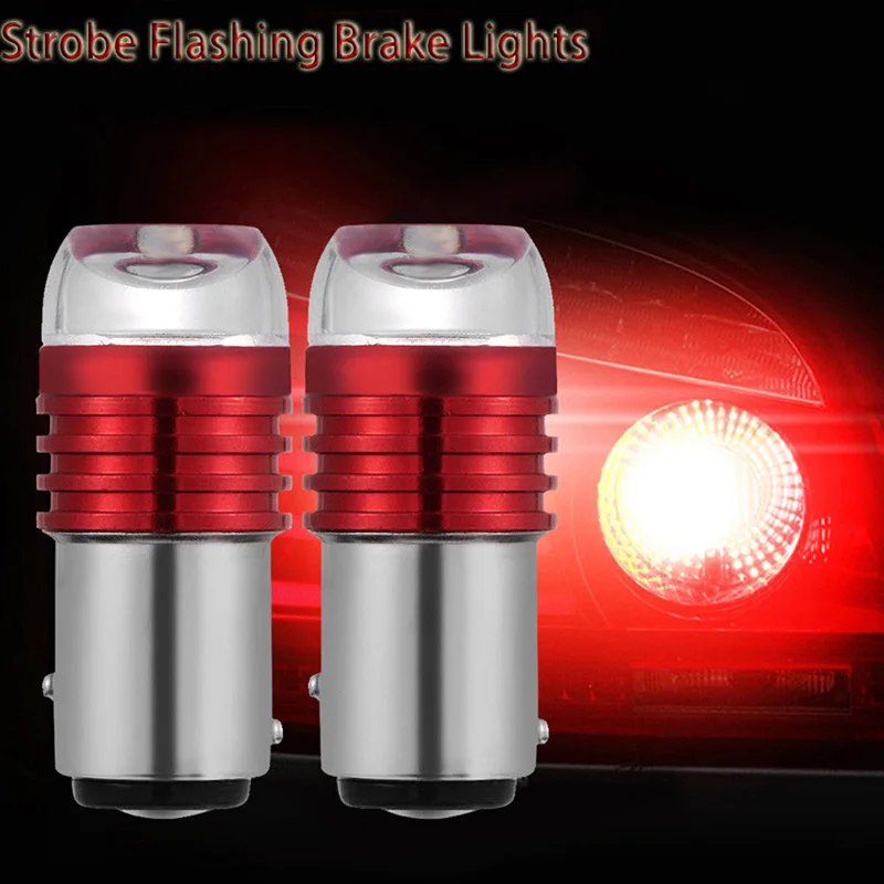 2PCS Red 1157 BAY15D P21/5W Strobe Flashing LED Projector Bulbs For Car Tail Brake Lights Auto Turn Signal Lamp Bulb