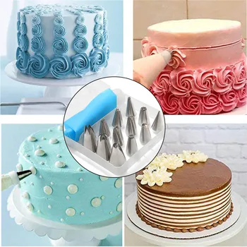 

14pcs Cake Decorating Supplies Set Stainless Steel Baking Piping Tips Reusable Icing Pastry Bag Couplers Kit