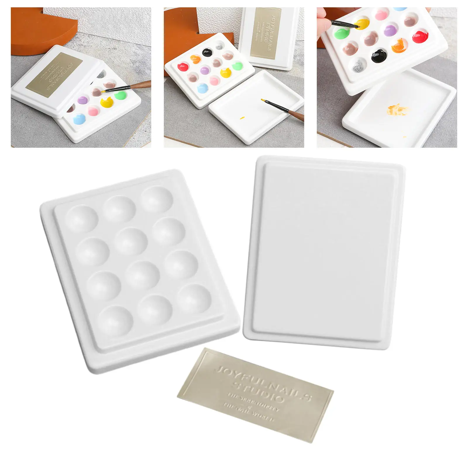 12-Well Ceramic Gouache Watercolor Paint Palette with Lid Coloring Washable images - 6