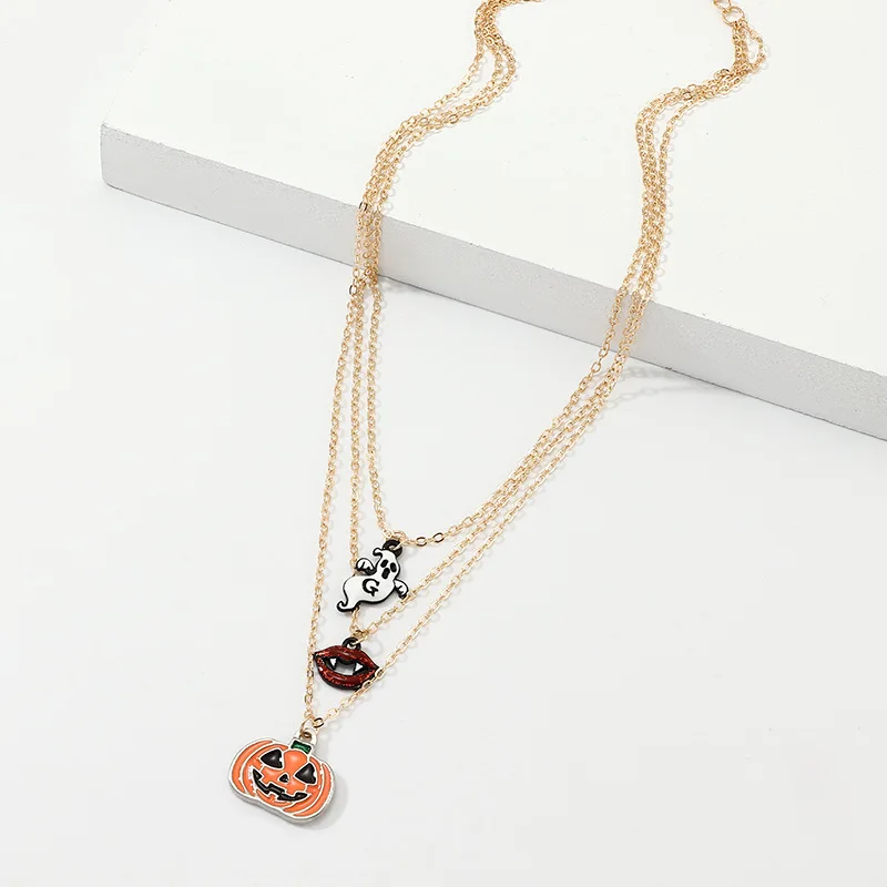 Necklace A Readsilenter Хэллоуин ручной ювелирный браслет на Хэллоуин Подвески из сплава масляные тыквы губы мульти-кулон ручной ювелирный фестиваль - Окраска металла: Necklace A