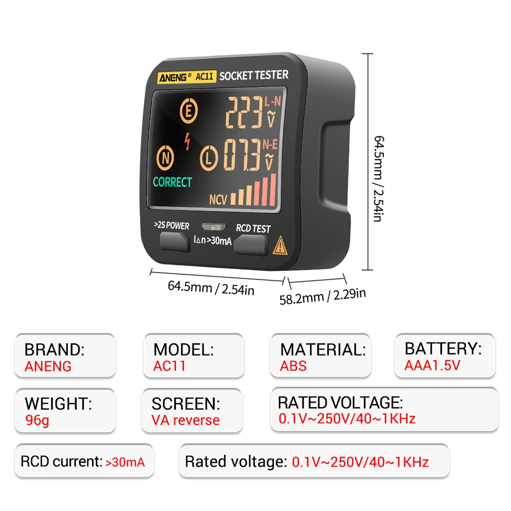 CUGUU Smart Socket Tester Digital AC Voltage Tester Ground Zero Electric Circuit Detector Line Plug Polarity Phase Pro EU/US/UK 6