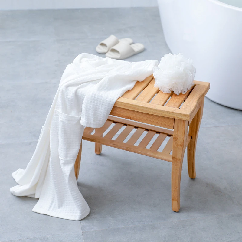 Bamboo Bathroom Stool Anti Skid Two Layer Pregnant Women Bath And