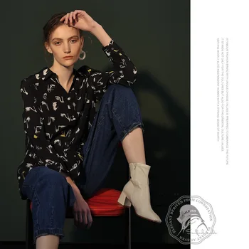 

black print heels floral silk blouse for women high quality long sleeve plus size casual sexy office dress shirts loose dropship