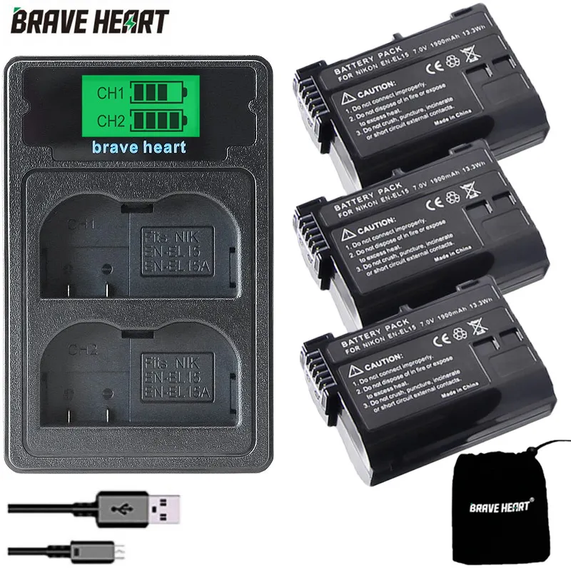 3x EN-EL15 ENEL15 RU EL15 ENEL15A батарея+ ЖК-дисплей USB зарядное устройство для Nikon D750 SLR D7000 D7100 D7200 D610 D7500 D810 D850 Z7 Z6
